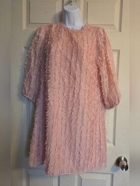 River Island Textured Pink Shift Dress Size 6